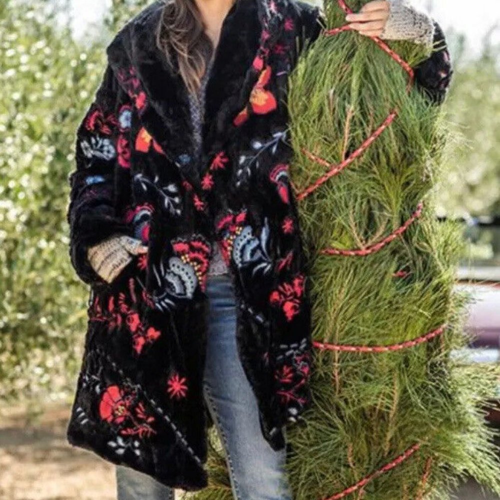 Johnny Was Faux Fur embroidered coat L